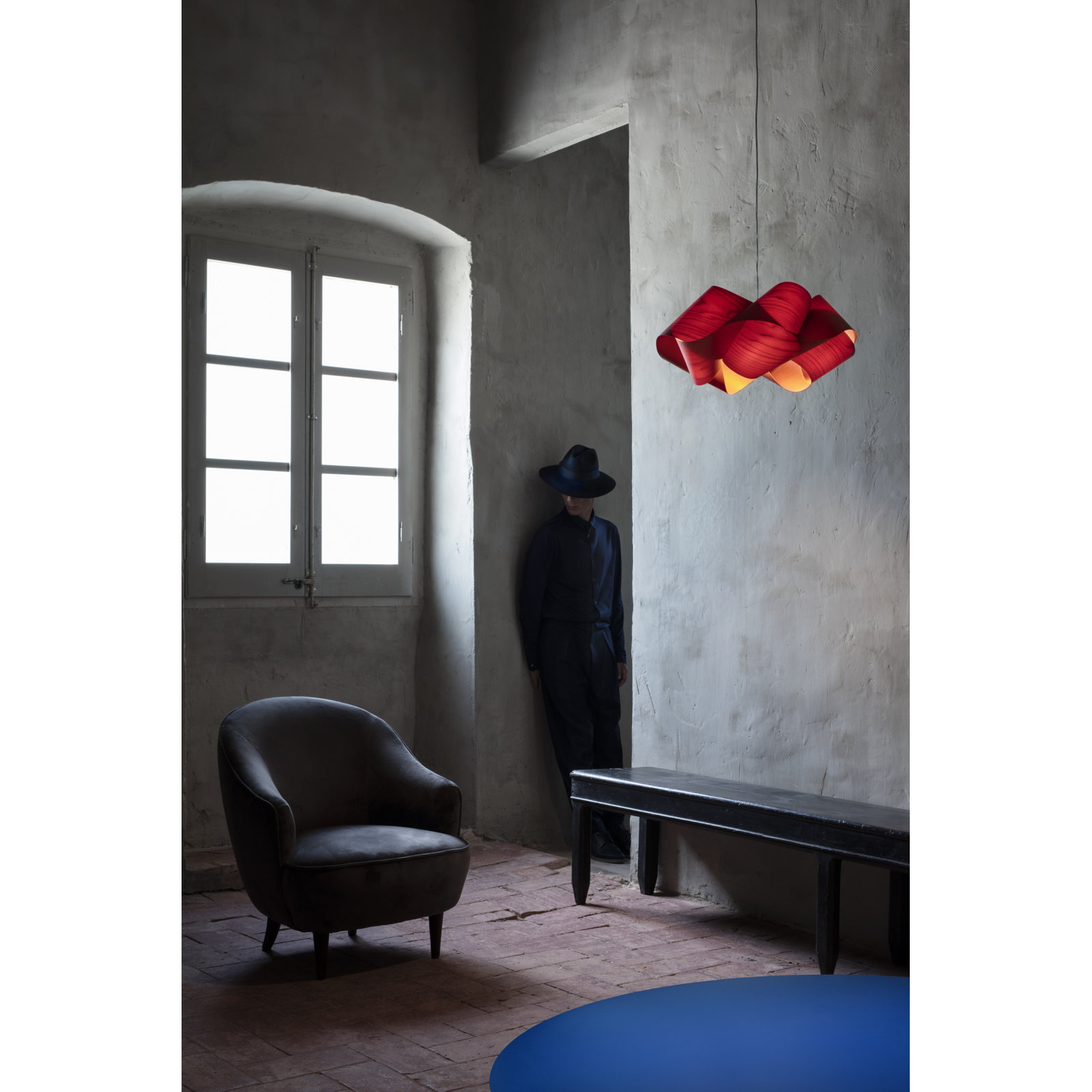 Swirl Single Light Dimmable Pendant, Red, E26, Matte Black