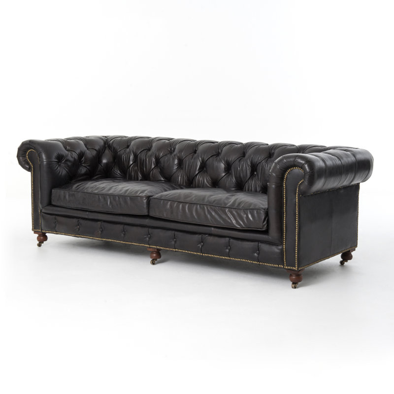 Ramon Upholstered 94.5'' Sofa, Rider Black Genuine Leather