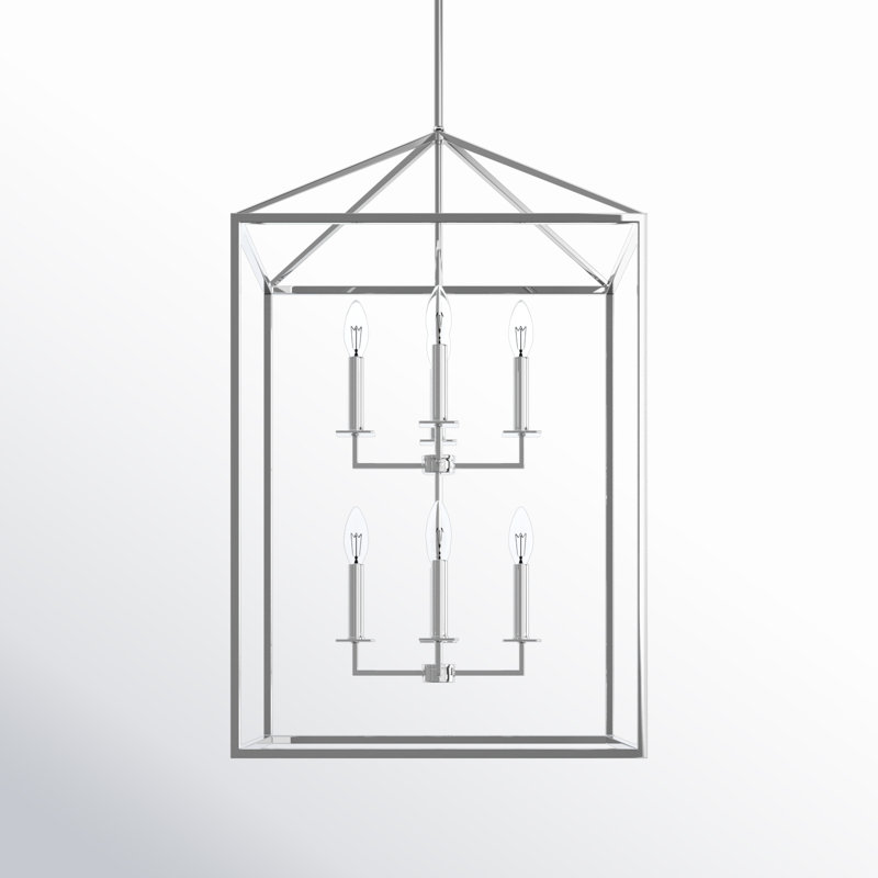 Ellis 8 Light Metal Dimmable Lantern Chandelier, Chrome, 30.75" H x 19" W x 19" D, No