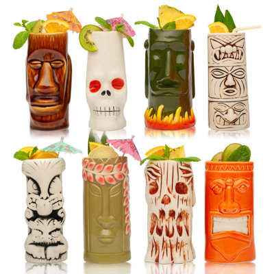 Ceramic Tiki Glasses, Perfect for Exotic Cocktails, Iced Tea, Soda, Mai Tai