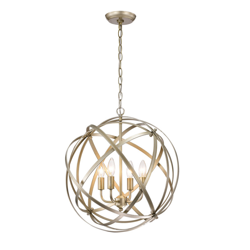 Malbon 4 - Light 18.9" Light Gold with Bronze Tone Candle Style Globe Chandelier