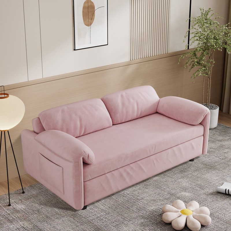 Velvet Sleeper Sofa Bed,convertible Couch, Pink
