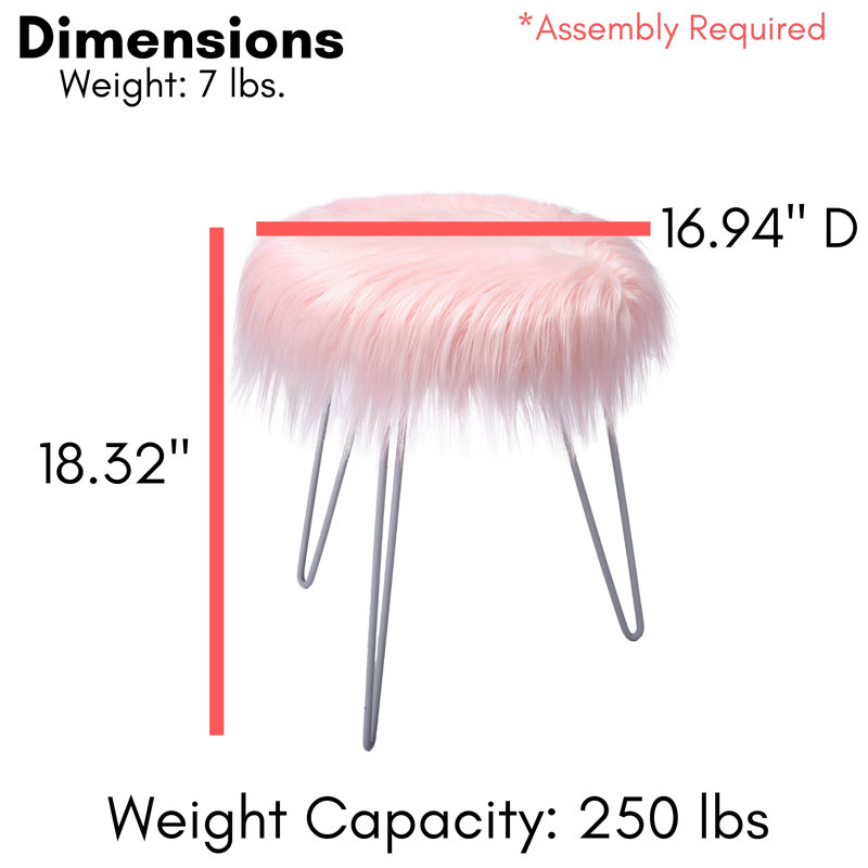 Repose-pieds rond 16,34 po, Fausse fourrure rose, Argent
