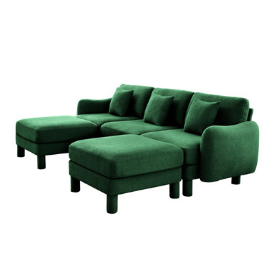 Modern Style Sofa For Indoor, Boucle Fabric U Shape Sectional 3 - Seater Sofa Couch With Distinctive Shell - Shaped Armrests, 2 Movable Ottomans And Cylindrical Legs For Versatile Living Spaces