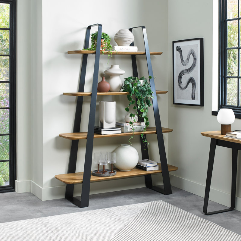 Airiona 183cm H x 137cm W Powder Coated Steel Standard Bookcase, Brown/Black