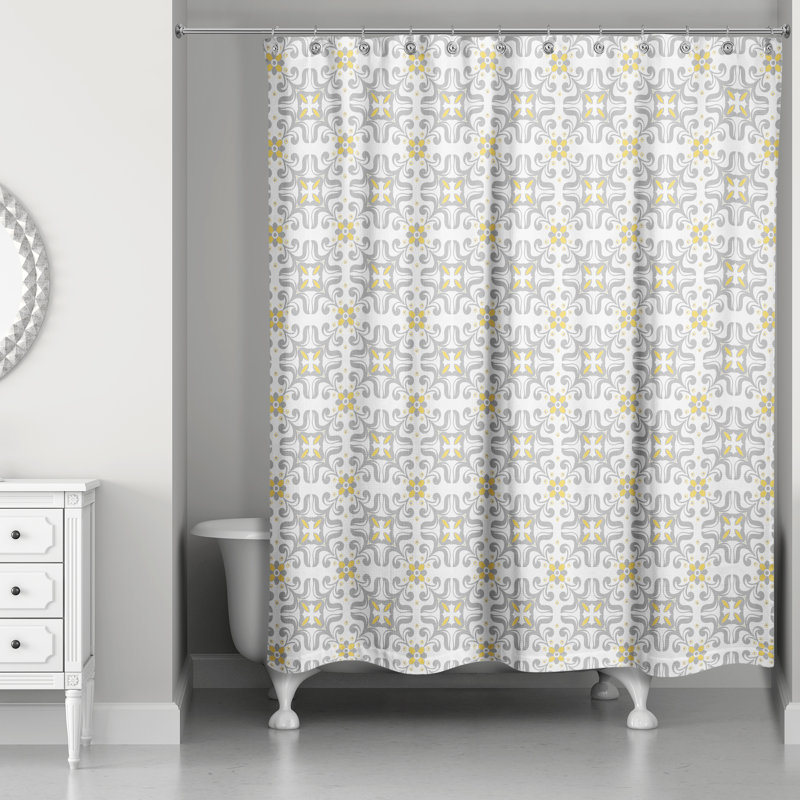 Rideau de douche Langridge, Gris / jaune géométrique 1