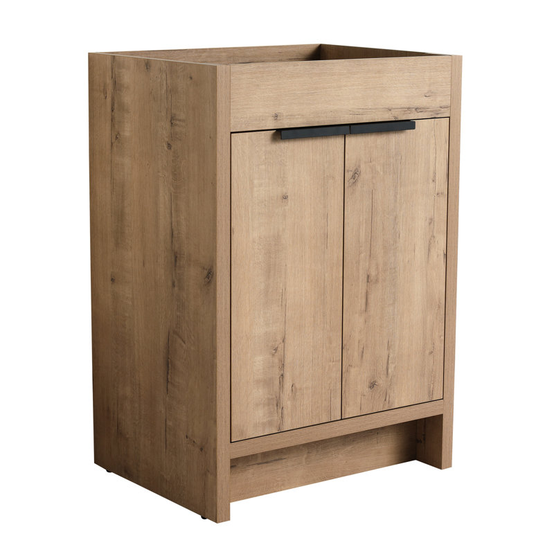 24" Freestanding Bathroom Vanity, 2 Soft - Close Doors, Kd Packing, Vanity Without Basin Top, Adjustable Shelves, Plywood Construction, Scratch Surface Cabinet Imitative Oak Finish, Material,