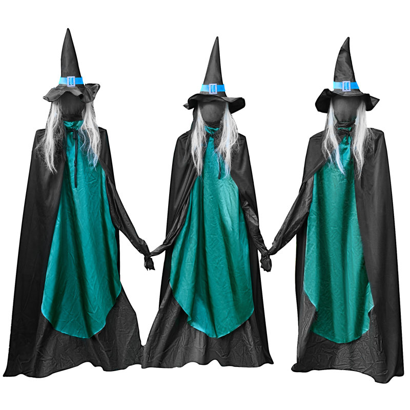 Ensemble de 3 piquets de décoration d'Halloween pour sorcière éclairée H 63 "avec changement de couleur et effets sonores Halloween