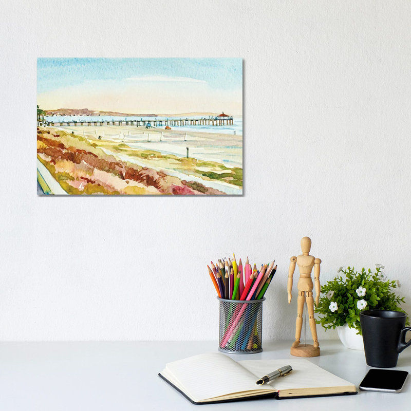 Manhattan Beach Pier At Dusk 1 Piece Wrapped Canvas Wall Art, 20.32cm H x 30.48cm W