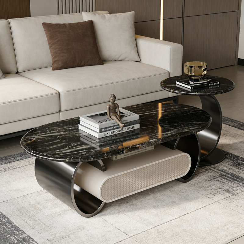 Ensemble de tables basses Modern, Plateau noir / base gris foncé, H 16,53 po x L 47,24 po x l 27,56 po