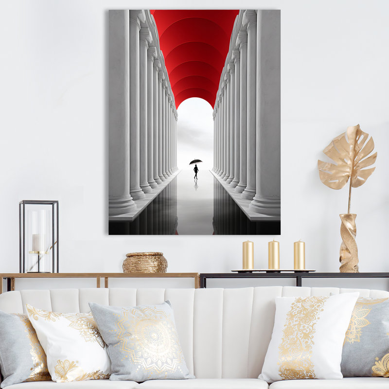 «The Red Umbrella Minimal Architecture», reproduction d'art sur toile, H 40 po x l 30 po, Toile tendue