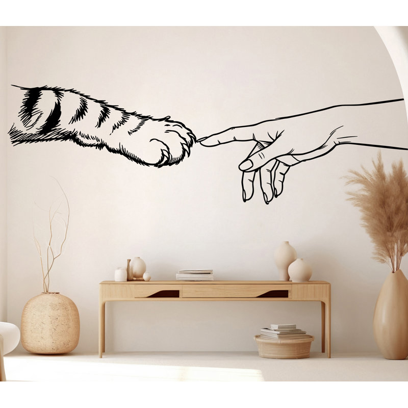 Décalcomanie murale en vinyle «Girl Hand & Cat Paw», amant de chat, 27 po x 75 po, Bleu royal