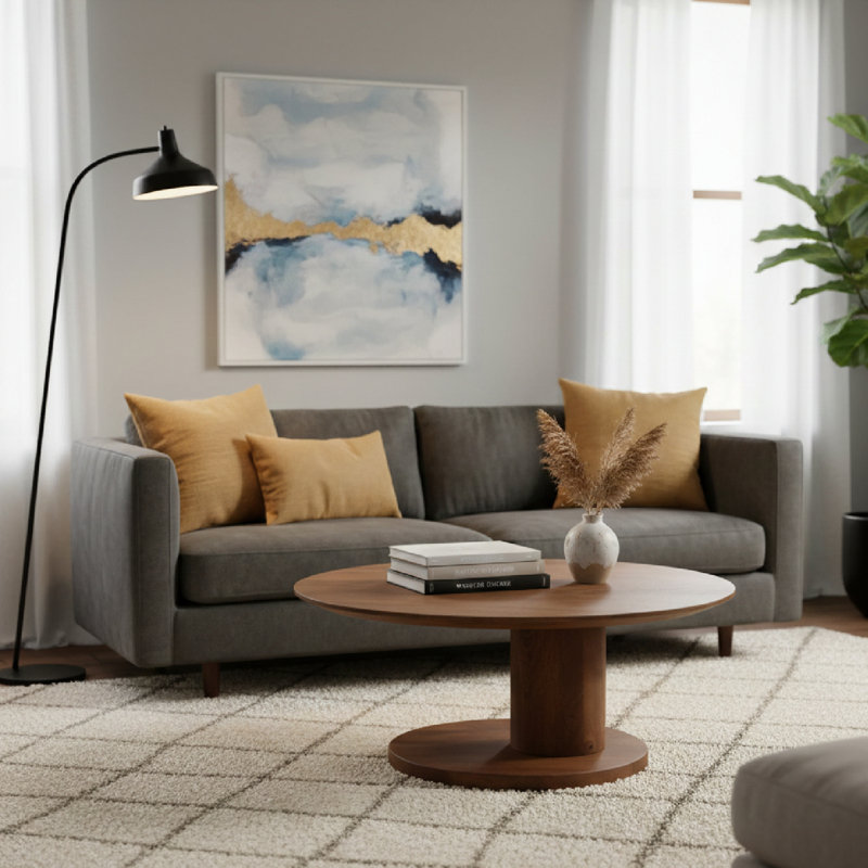 Novia Solid Wood Coffee Table, Light Brown, 14" H x 35" L x 24" W