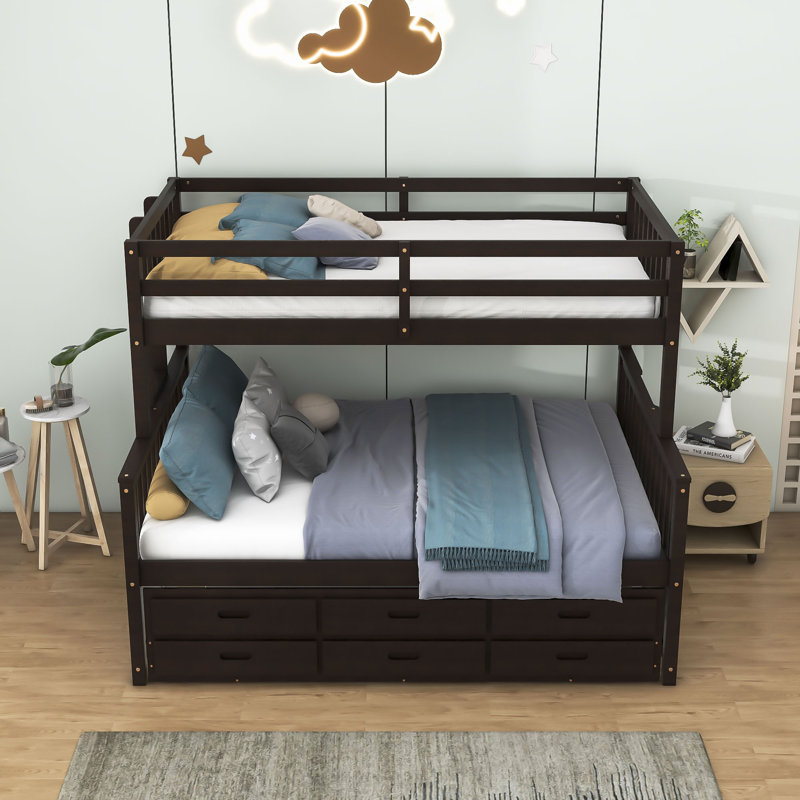 Figueredo Kids Twin Over Full Bunk Bed with Trundle with Drawers, Espresso