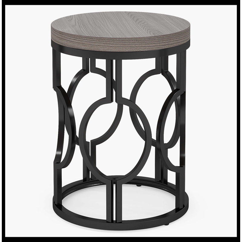 Table de bout ronde, table d'appoint industrielle avec structure creuse en métal, Gris