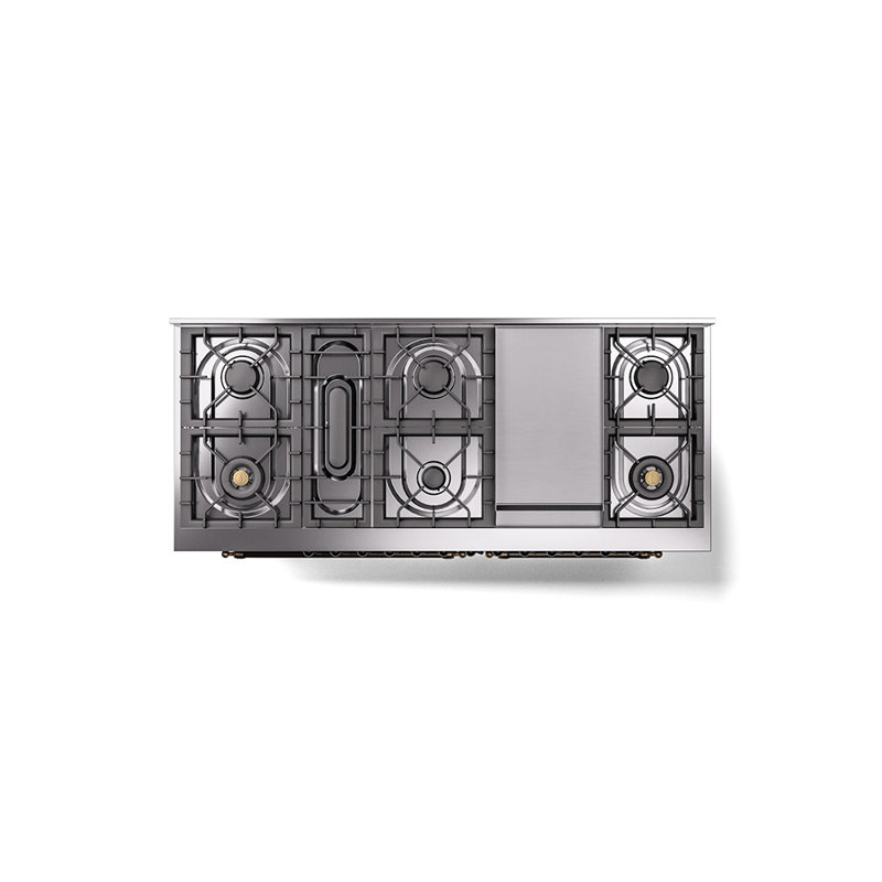 ILVE Nostalgie II 60 Dual Fuel Range, 9 Burners, Griddle, Natural Gas, Burgundy/Bronze