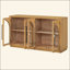  Buffet 4 portes en verre arqué, armoire de rangement en bois rétro avec tablettes réglables et trous pour câbles pour la cuisine, la salle à manger et le salon-1181391567