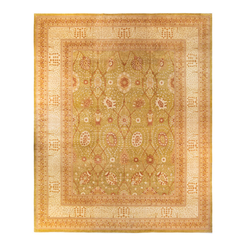 Hand-Knotted Green Wool Traditional Area Rug 12' 3" x 15' 3"