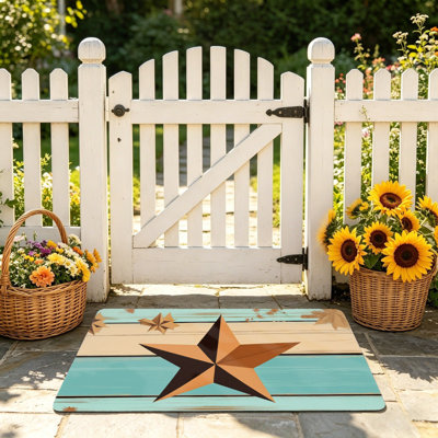 Turquoise Wood Texas Star Door Mat 24 X 36 In for Front Door