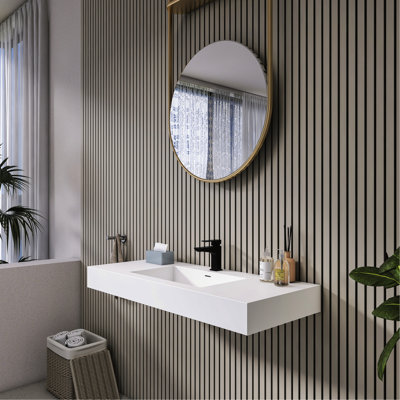 Lavabo vasque rectangulaire, 47,2 po pour salle de bain, surface solide, blanc mat, sensation de douceur, facile à installer et minimaliste sophistiqué, résistant à l'usure