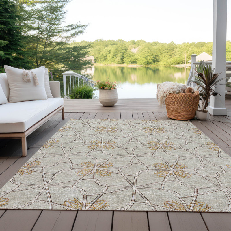 Ivory Geometric Flat Woven Synthetic 5' x 7' Rug