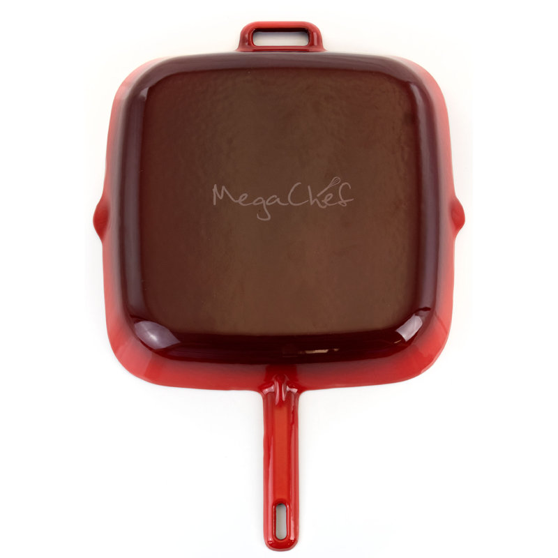11 in. Non-Stick Enameled Cast Iron Grill Pan / Griddle Set, Red