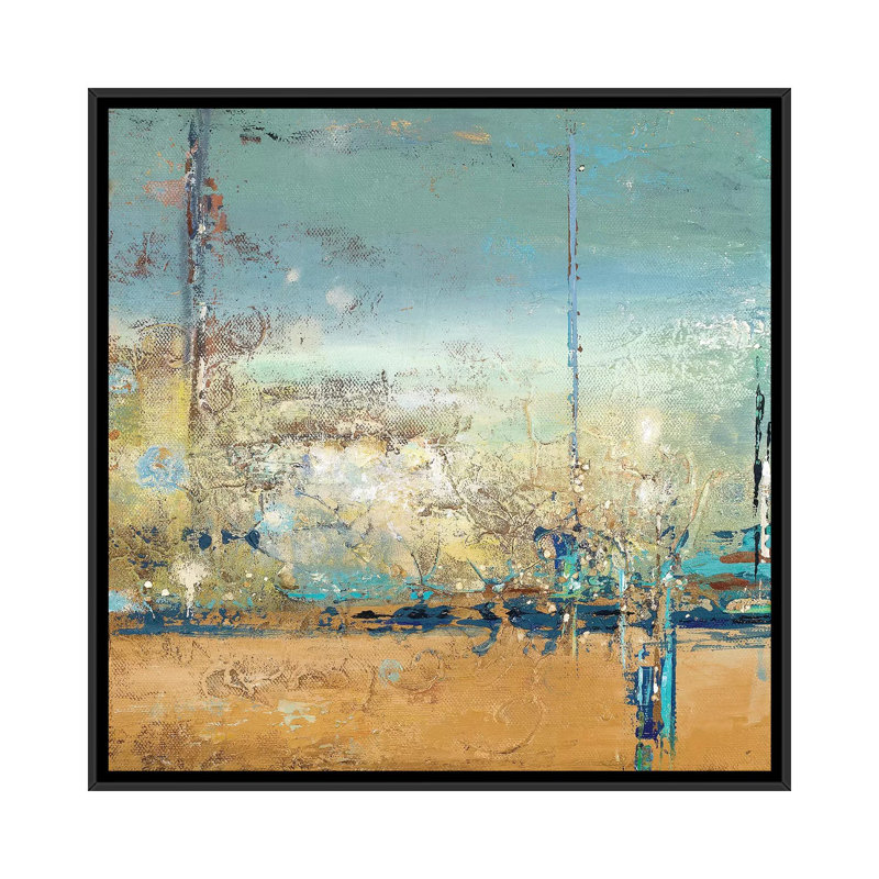 Reproduction d’art, "Adventure I" par Patricia Pinto, Pas de tapis, H 37 po x l 37 po x P 1,5 po, Toile avec cadre noir