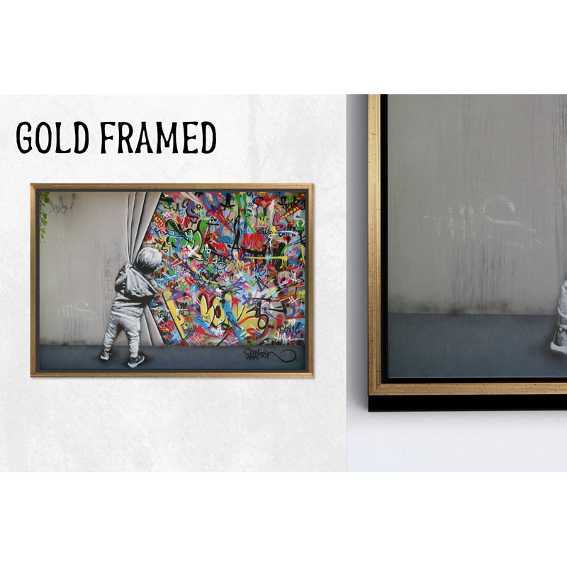 Urban Graffiti Charm: impression sur toile par Banksy, 1P GoldFramedCanves, H: 47,3 po x l: 82,7 po