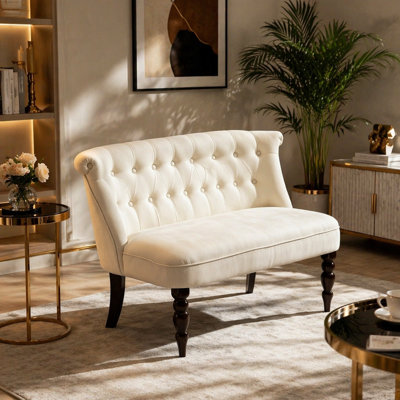 Vintage-Inspired Armless Sofa,Stylish Loveseat,Two-Seater,Retro Tufted Loveseat with Curved Backrest,Elegant Seating for Living Room or Bedroom