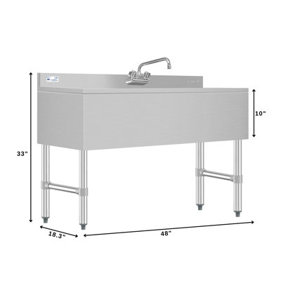 Évier commercial 48 pouces à trois compartiments sous le comptoir avec dosseret de 3 po, égouttoir à droite et robinet, certifié NSF en acier inoxydable (SBR3B48-R-320)
