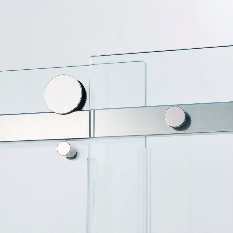 Porte de douche coulissante simple demi-cadre l 56 à 60 po x H 75 po, acier inoxydable 304 en nickel brossé, verre trempé clair de 5/16 po (8 mm) d'épaisseur