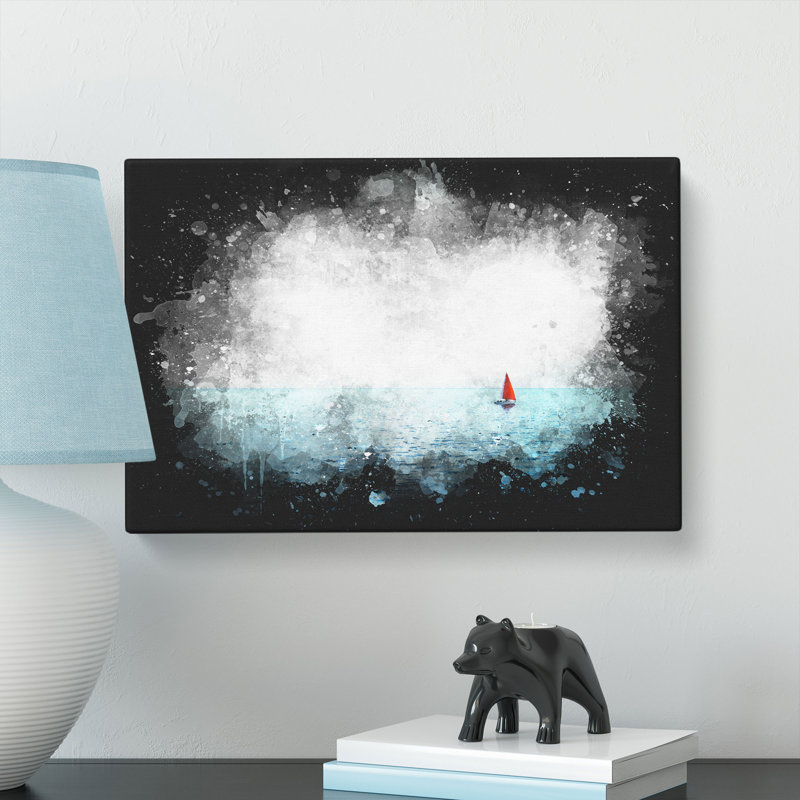 Solo Red Sailboat & Seascape - Wrapped Canvas, 40cm H x 60cm W x 3cm D