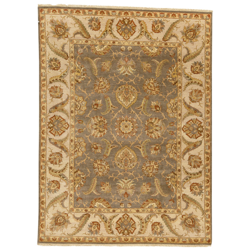 Tapis brun et crème noué à la main de haute qualité