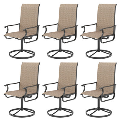 6-Piece Outdoor Swivel Patio Dining Chairs, 360° Rotation Metal Frame With Teslin Fabric, Armrest Patio Chairs For Outdoor Dining, Deck, Backyard