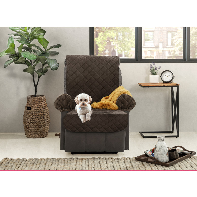 Polyester Box Cushion Recliner Slipcover, Chocolate/Brown Polyester