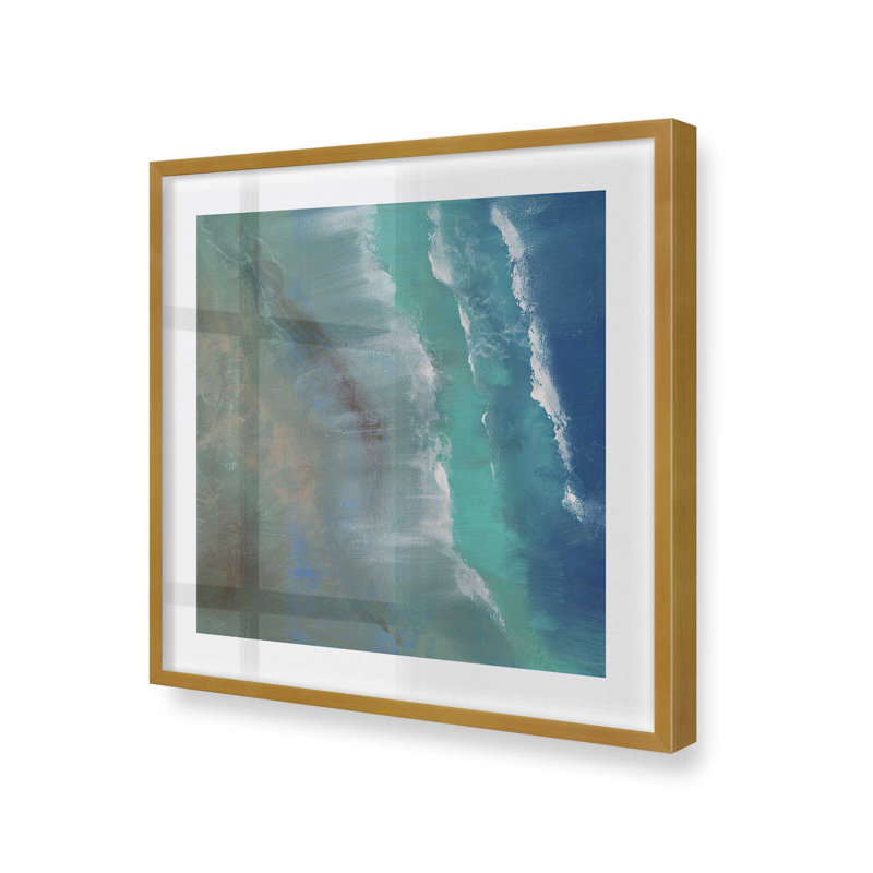 Impression sur toile Waves Meeting the Shore I, H 17,75 po x l 17,75 po, Cadre photo doré simple