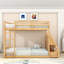 Lit superposé double en bois avec lumières DEL, ports USB, 2 tiroirs et tablettes-2114345221