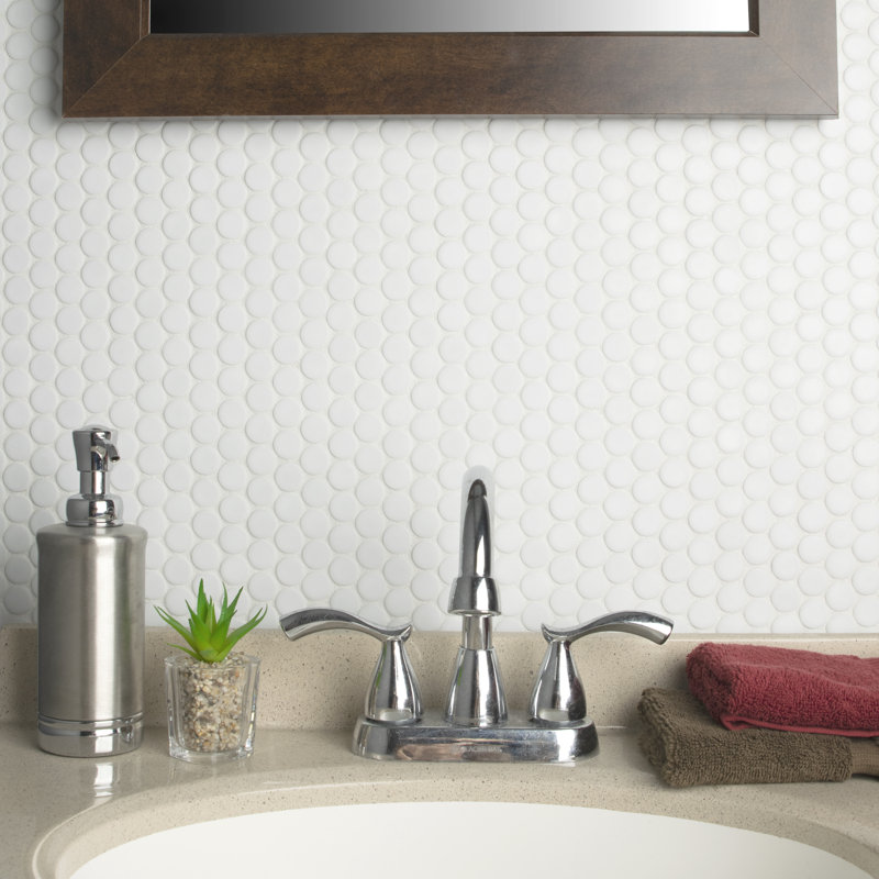 Hudson Penny Round Matte White 11-7/8" x 12-5/8" Porcelain Mosaic Tile
