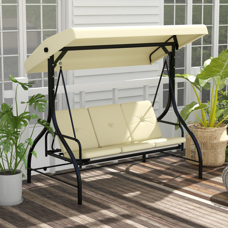 Balancelle de patio 3 places avec baldaquin convertible, Beige