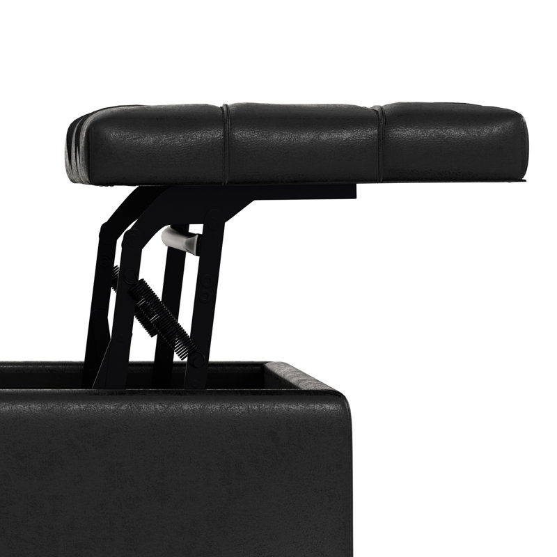 Harrison Distressed Black Tufted Faux Leather Storage Ottoman