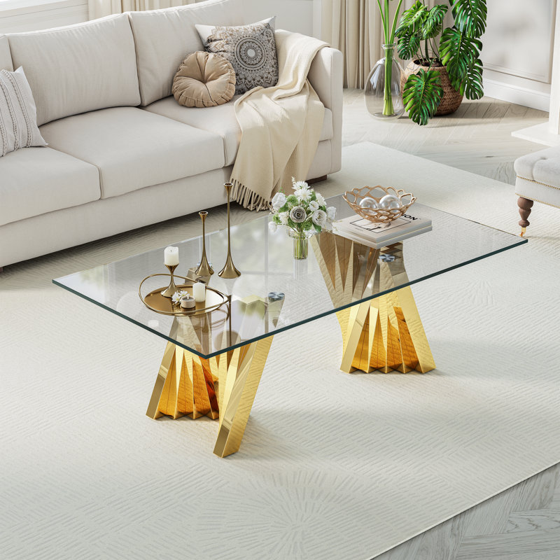 Glass Top Single Coffee Table, Gold