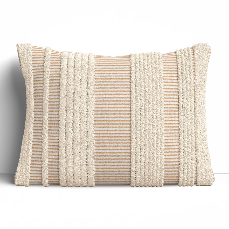 Natural Striped Cotton Blend Rectangular Throw Pillow