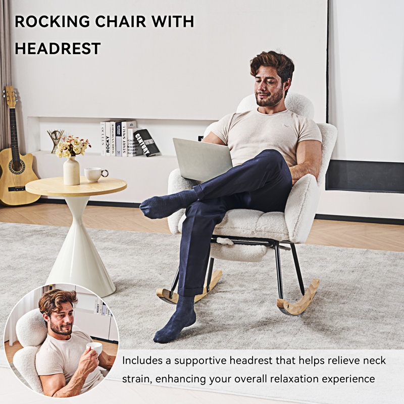 Teddy Fabric Upholstered Nursery Rocking Glider Chair, Ivory