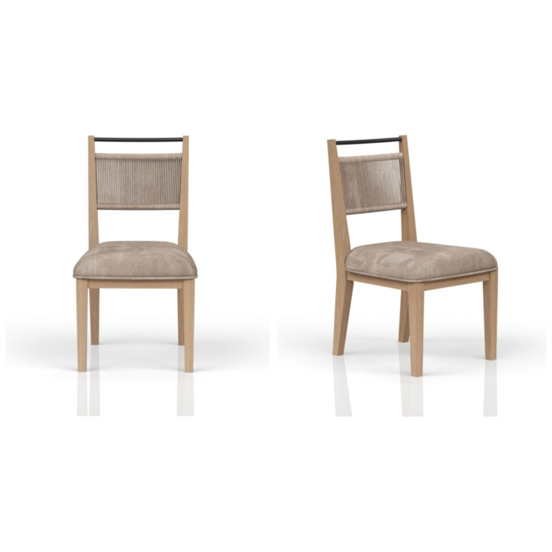 Chaises à dossier en corde Marielle - Caramel / brun clair, Bois beige
