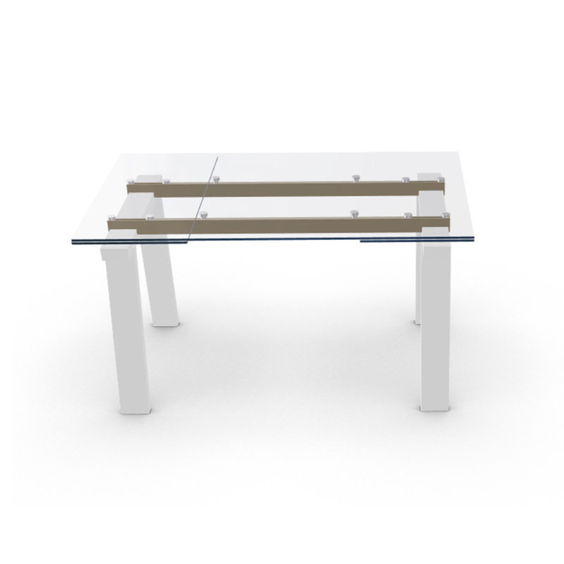 Levante Glass Extendable Table with Wooden Legs, Clear/Black, 30"H x 55.13"L x 35.5"W