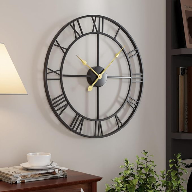 VAN GOGH ART Wall Clock, Large Wall Clock For Living Room Kitchen Mantel, Completely Silent Non Ticking Battery-Operated Modern Black Metal Round Wall Clocks - 24 Inch Roman Number