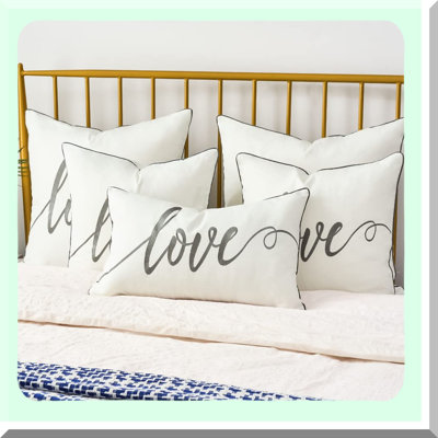 Love Embroidered Lumbar Pillow Cover - Rectangular Cushion Case - Decorative Throw Pillow for Bed and Bedroom- Soft Cotton - Pack of 1