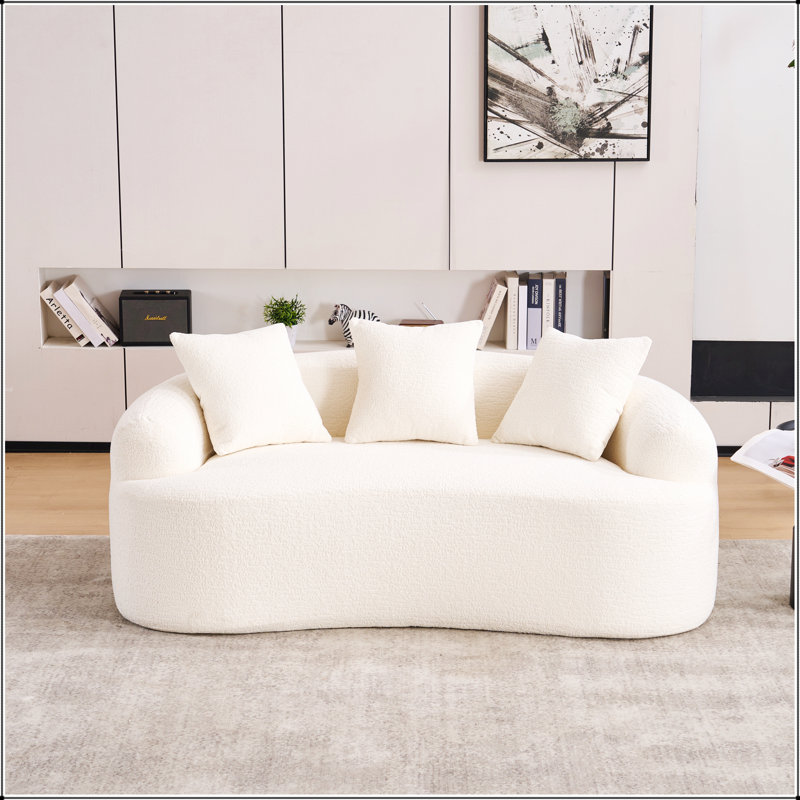 Canapé courbé en éponge à compression complète blanc, canapé compact en chenille 30D sans assemblage pour petits espaces et appartements, 65 /