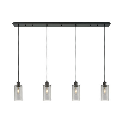 Caius - Luminaire suspendu linéaire suspendu à 4 lumières de 49 po - Finition nickel satiné - Abat-jour tourbillon déco