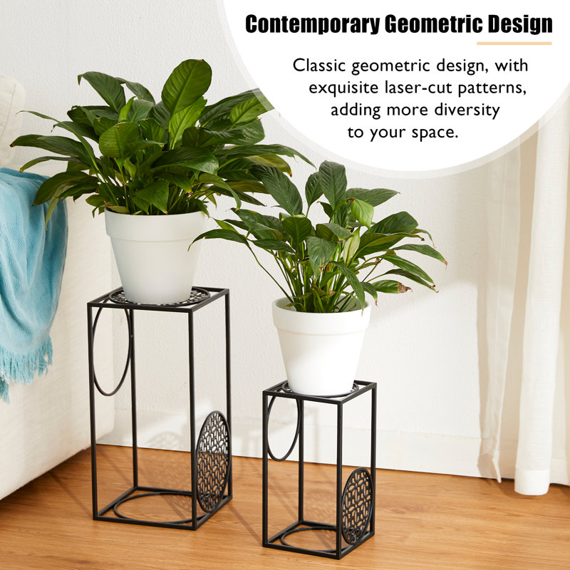 Set Of 2 Black Metal Wire Rectangular Nesting Planter Stand